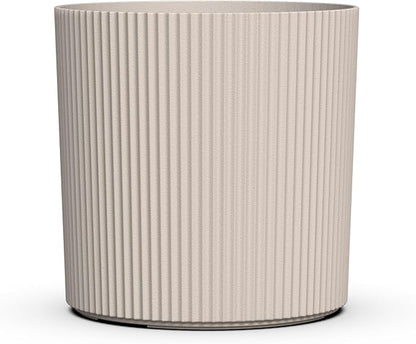 Mayne Haven 14-Inch Fluted Planter, Round Planters for Outdoor Plants, Lightweight Concrete Look Plant Pots for Porch, Patio, Garden and Entryway Décor, Chai