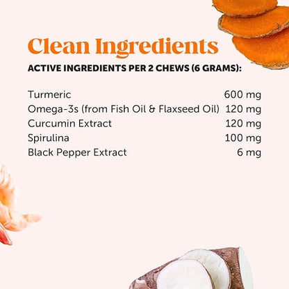 Pet Honesty Hip & Joint Turmeric Health - Joint Supplement for Dogs, Omega-3 Fish Oil, Turmeric to Support Overall Health & Ease Stiffness - Advanced Pet Mobility Support - 90 Ct (Pumpkin)