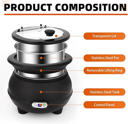 YUANHAO 8 Qt. Black Soup Kettle Warmer - 120V