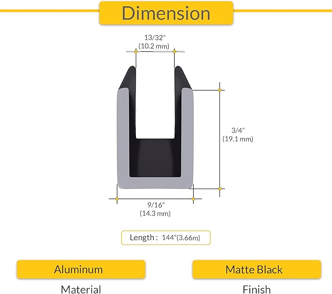 Brixwell SDCD3812MBL-XCP5 Matte Black Frameless Shower Door Aluminum Deep
