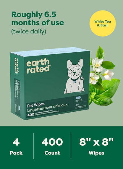 Earth Rated Pet Wipes for Dogs and Cats, Hypoallergenic, 3-in-1 Cleaning