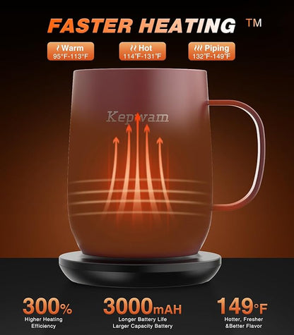 Kepwam Self Heating Coffee Mug T2, 16oz Smart Heated Coffee Mug, 150 Min