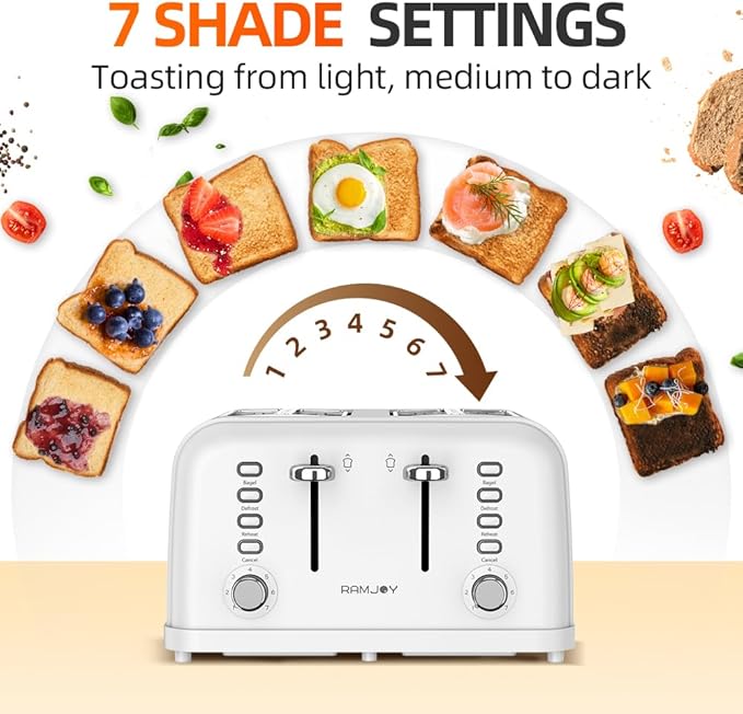 White Toaster 4 Slice, Dual Independent Controls, Extra Wide Slot Toasters