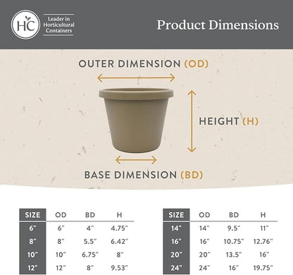 The HC Companies 8 Inch Prima Round Planter Pots with Drainage Holes and Rolled Rim, Lightweight UV-Resistant Plastic Indoor & Outdoor Planters, 4-Pack Flower Pots for Garden & Home Decor, Warm Gray