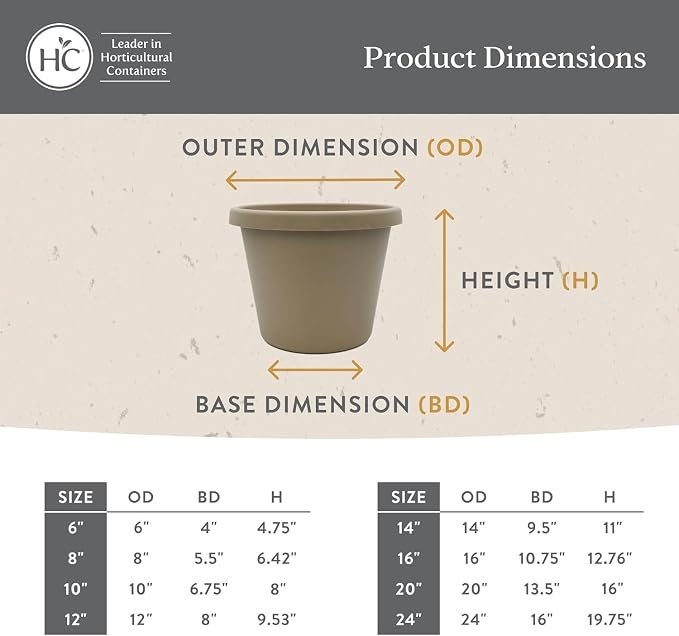 The HC Companies Prima Round Plastic Plant Pot w/Rolled Rim - Lightweight & UV Resistant Flower Pot for Herbs & More - Outdoor & Indoor Plant Pots w/Drainage (12 inch, Warm Gray, Pack of 1)