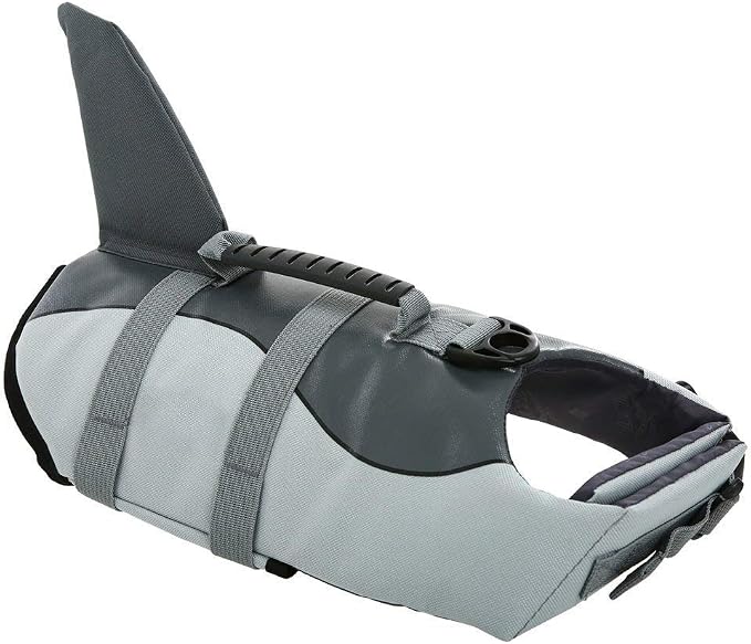 Dog Life Jacket Ripstop Shark Dog Safety Vest Adjustable Preserver with High Buoyancy and Durable Rescue Handle for Small,Medium,Large Dogs, Grey Shark Small