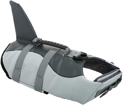 Dog Life Jacket Ripstop Shark Dog Safety Vest Adjustable Preserver with High Buoyancy and Durable Rescue Handle for Small,Medium,Large Dogs, Grey Shark Small