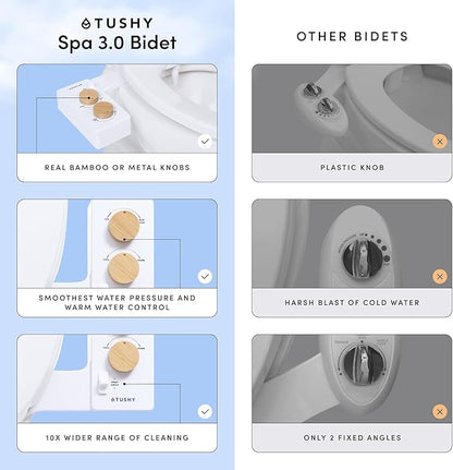 TUSHY Spa Self-Cleaning Warm Water Toilet Bidet Attachment. Adjustable Nozzle