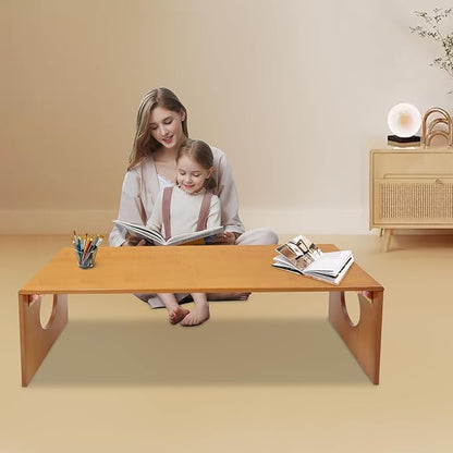 Eapmic 39.3in Folding Floor Coffee Table, Bamboo Low Japanese Floor Table, Portable Coffee Tables for Living Room Bedroom Meditation Tatami Home Office (39.3in)