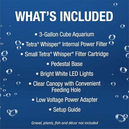 Tetra 3 Gallon Fish Tank, Aquarium Starter Kit with Pedestal Base, LED Light and Filter, For small tropical fish, guppies, goldfish, or betta