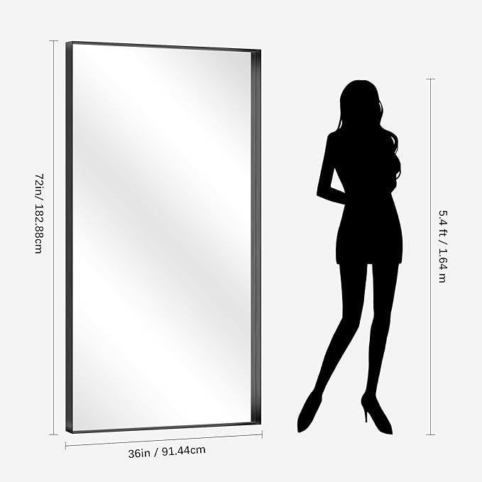 CIRCUMI Black Bathroom Mirror, Brushed Finish, Tempered Glass, Large Mirror