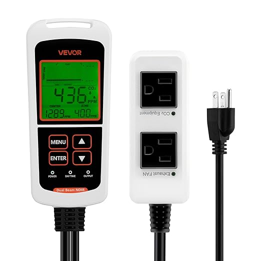 VEVOR Carbon Dioxide Monitoring Controller, Dual Outlets CO2 Monitor &