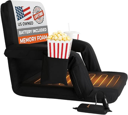 Heated Stadium Seats for Bleachers with Back Support – USB Battery Included - Upgraded 3 Levels of Heat - Foldable Chair - 4 Pockets and Cup Holder - for Camping Sports (20" inch Heat on seat)