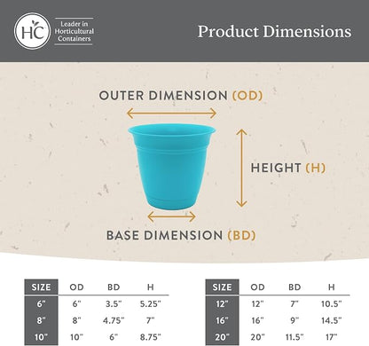 The HC Companies 16 Inch Eclipse Round Planter Pots with Drainage Holes & Attached Saucer, Lightweight UV-Resistant Plastic Indoor & Outdoor Planters, 2-Pack Flower Pots, Garden Home Decor, Warm Gray