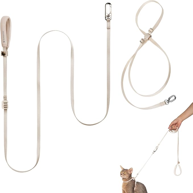 Cat Harness and Leash Set, Lightweight Escape Proof Cat Harness Leash with Padded Handle, Adjustable Cat Leash and Harness for Kitten Small Large Cats Walking Training (Linen, L)