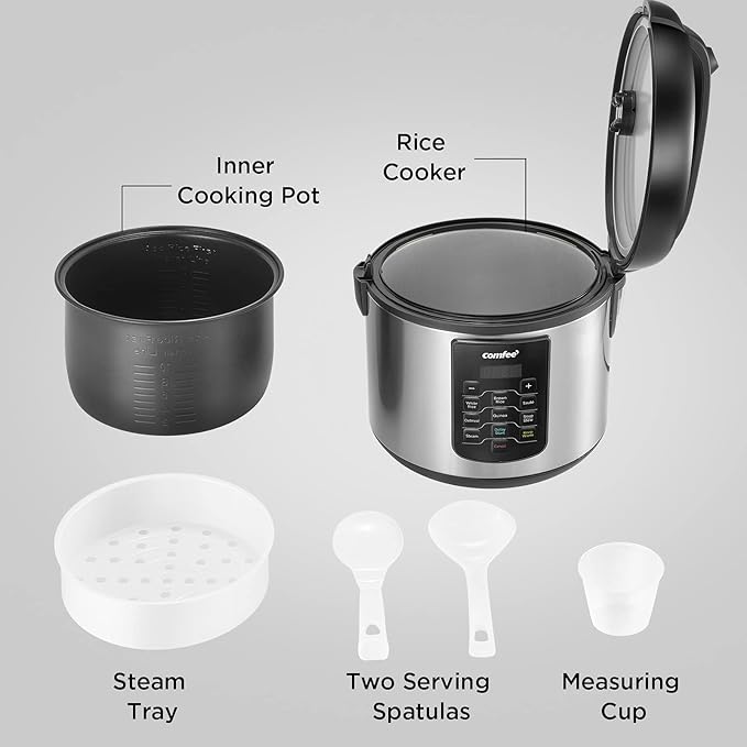 COMFEE' Rice Cooker 10 cup Uncooked/20 cup Cooked, Rice Maker, Steamer and