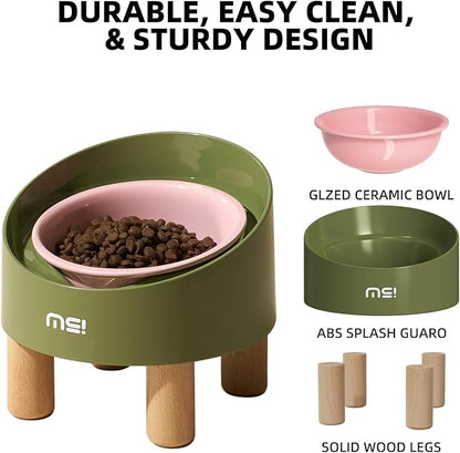 MS!MAKE SURE Cat Bowls, Adjustable Elevated Ceramic Cat Bowls with Anti-Slip Rubber Pad, Splash Guard, Lead & Cadmium Free, Whisker Friendly, for Puppies & Cats - 5.1" Wide, 295ML (10 oz), Pink-Green