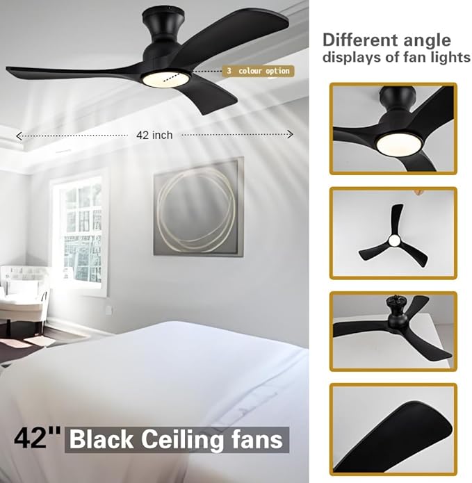 Ceiling Fans with Lights, 42 Inch Low Profile Ceiling Fan with Light, Flush