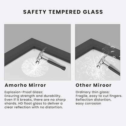 Amorho Black Bathroom Mirror, 40X32 Inch Thick Metal Framed Wall Mirrors