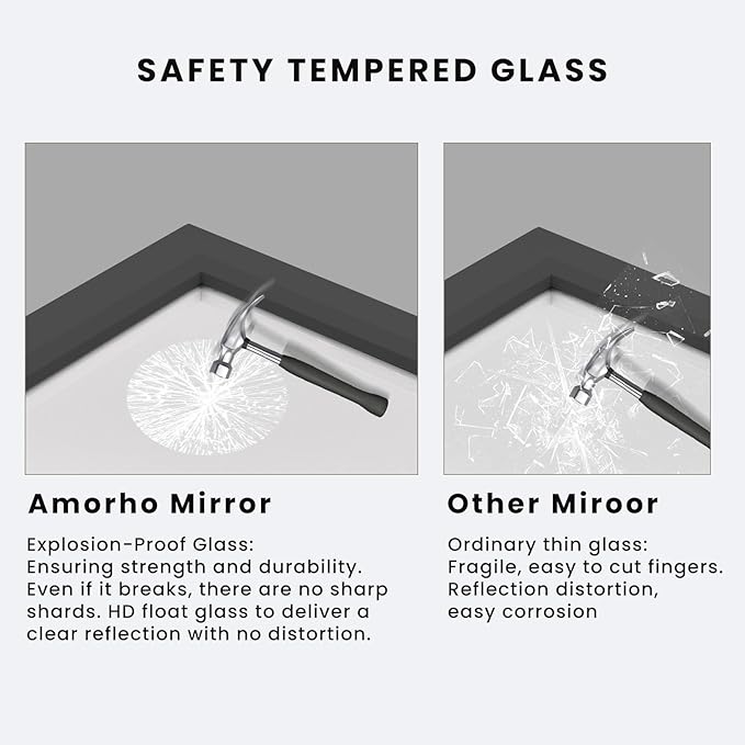 Amorho Black Bathroom Mirror, 60X36 Inch Thick Metal Framed Wall Mirrors