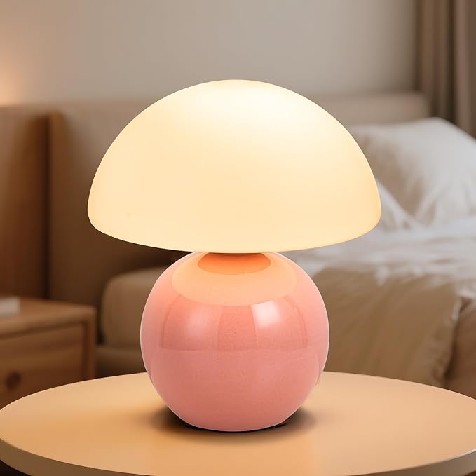 Mushroom Table Lamp, Ceramic Base