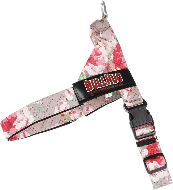 Adjustable Dog Harness– No Pull, No Choke – for English Bulldogs, French Bulldogs, Pugs & Broad-Chested Breeds – Easy, Safe Walks (Pink Floral, Large)