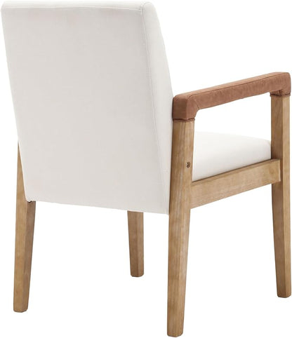 DM Furniture Mid Century Modern Dining Chairs Set of 6 Linen Fabric Upholstered Accent Chairs Comfy Kitchen Chairs with Solid Wood Frame Armchair for Living Room, Ivory