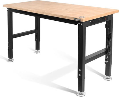 WORKPRO 48" Adjustable Workbench, Rubber Wood Top Heavy-Duty Workstation