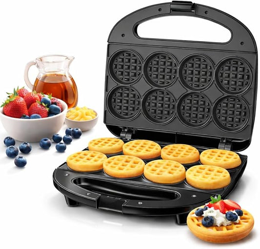 OSTBA Mini Waffle Maker: 750W Powerful Heating, Cooks 8 Waffles at Once