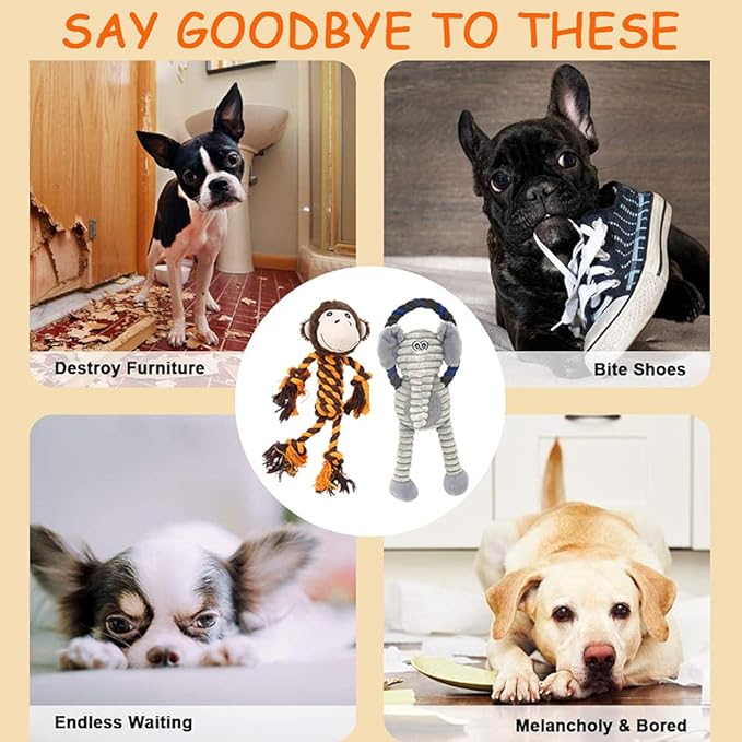Rope Dog Toys to Keep Them Busy - Tug of War Dog Toys for Boredom Plush Interactive Squeaky Puppy Toys for Small Medium Large Dogs