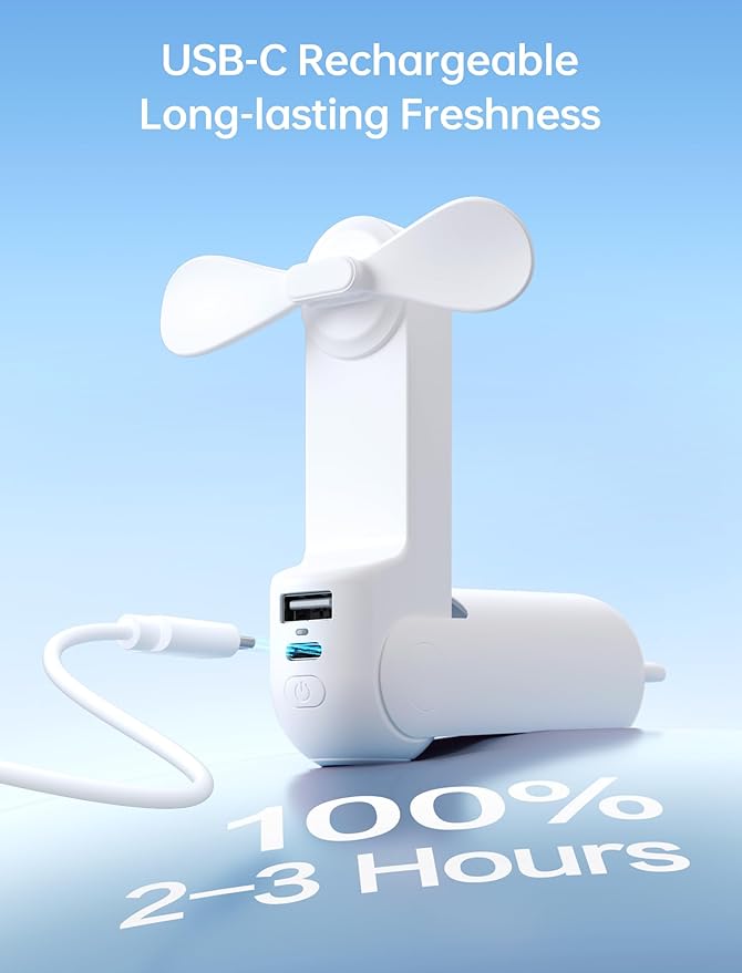 JISULIFE Handheld Mini Fan, 3 IN 1 USB Rechargeable Portable Fan