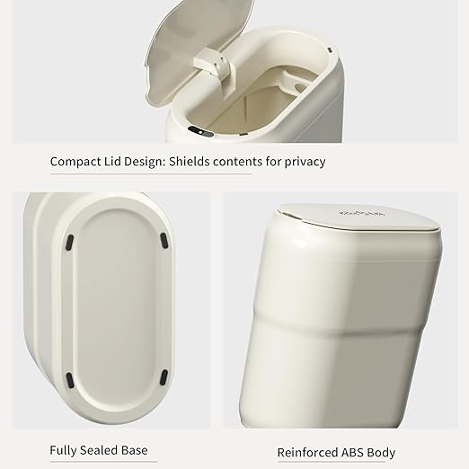Slim Motion Sensor Trash Can for Bathroom, Automatic Compact Touchless Garbage