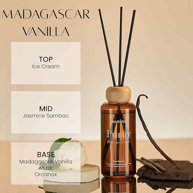 M&SENSE Madagascar Vanilla Reed Diffuser Set: 6.3 fl oz Non-Toxic Aroma Set