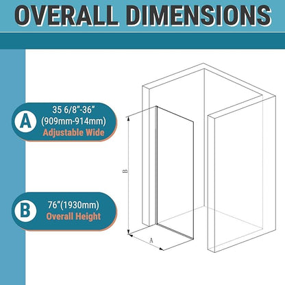Sunrosa 36"×76" Shower Glass Panel, 8mm Thick Shower Screen, Brushed Gold