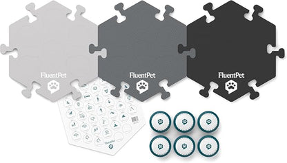Speak Up! Get Started Kit with Clearer Upward-Facing Sound - 6 Recordable Buttons for Dogs & 3 Grey HexTiles | Dog & Cat Communication Buttons Set | with Batteries