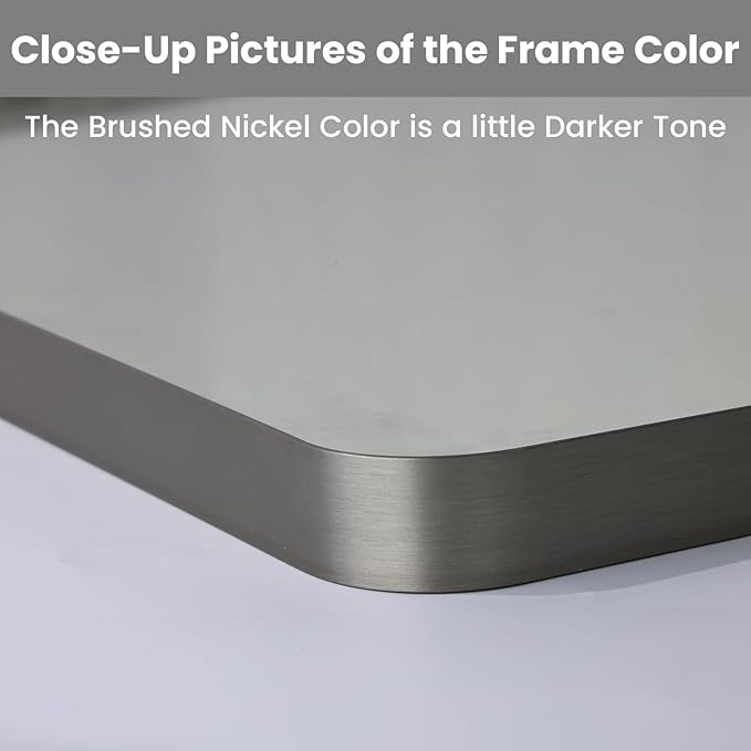 LOAAO 30X36 Inch Brushed Nickel Bathroom Mirror, Rounded Rectangle Silver Metal