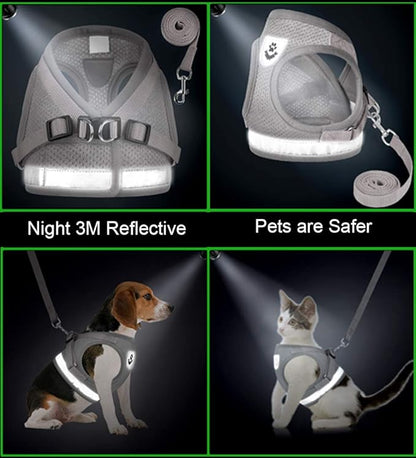 Cat Harnesses and Puppy Harness with Leashes Set, Escape Proof Cat Harness, Adjustable Reflective Soft Mesh Vest Fit Puppy Kitten Rabbit Ferrets's Outdoor Harness