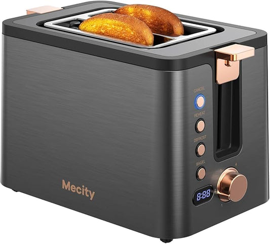 Mecity Toaster 2 Slice Stainless Steel Body Timer, Bagel/Defrost/Reheat/Cancel
