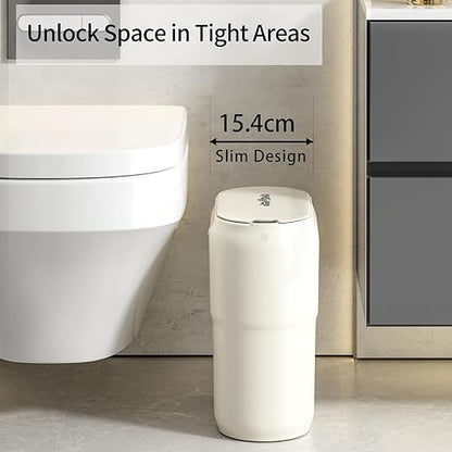 Slim Motion Sensor Trash Can for Bathroom, Automatic Compact Touchless Garbage