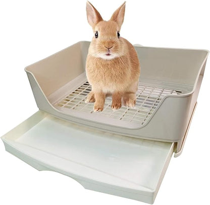 kathson Large Rabbit Litter Box Trainer, Potty Corner Toilet with Drawer Bigger Pet Pan for Adult Hamster, Guinea Pig, Ferret, Galesaur, Bunny and Other Animals (Brown)