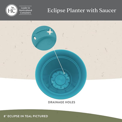 The HC Companies 12 Inch Eclipse Round Planter Pots with Drainage Holes & Attached Saucer, Lightweight UV-Resistant Plastic Indoor & Outdoor Planters, 2-Pack Flower Pots, Garden Home Decor, Warm Gray