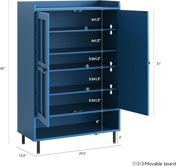 ONBRILL Shoe Cabinet with Cross Molding Doors, 6-Tier Shoe Storage Cabinet with