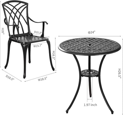 Withniture Outdoor 3 Piece Bistro Set Cast Aluminum Bistro Table and Chairs Set of 2, All Weather Bistro Patio Set, Patio Furniture for Garden Black