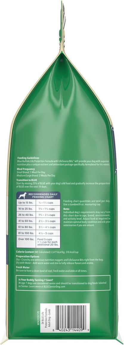 Blue Buffalo Life Protection Formula Adult Dry Dog Food, Helps Build and Maintain Strong Muscles, Made with Natural Ingredients, Lamb & Brown Rice Recipe, 5-lb. Bag