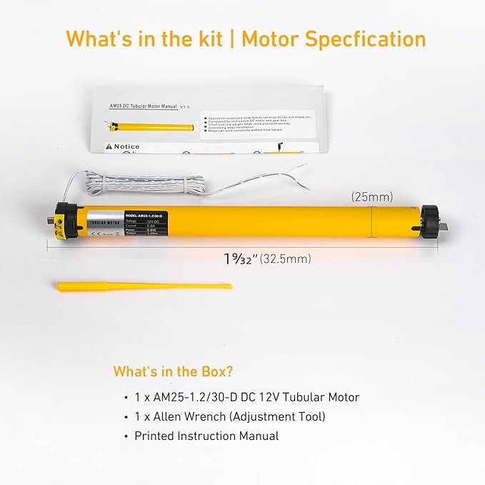 AM25-1.2/30-D DC 12V Tubular Roller Blind Motor – Built-in Mechanical Limit