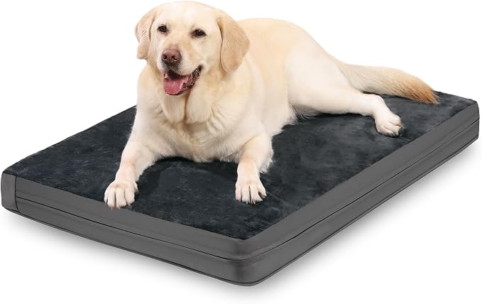 Waterproof XL Dog Bed Outdoor Orthopedic Washable Extra Large Crate Pad 42" | XLarge Foam Pet Bed, Durable Removable Cover, Reversible Faux Leather & Flannel, Anti-Sli Kennel Pad 41"x27" Dark Gray