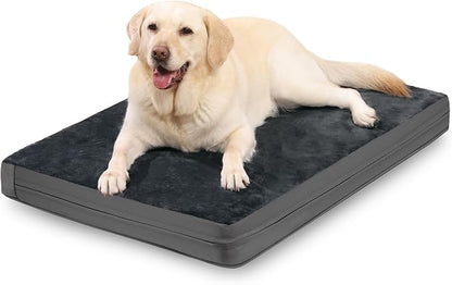 Waterproof XL Dog Bed Outdoor Orthopedic Washable Extra Large Crate Pad 42" | XLarge Foam Pet Bed, Durable Removable Cover, Reversible Faux Leather & Flannel, Anti-Sli Kennel Pad 41"x27" Dark Gray