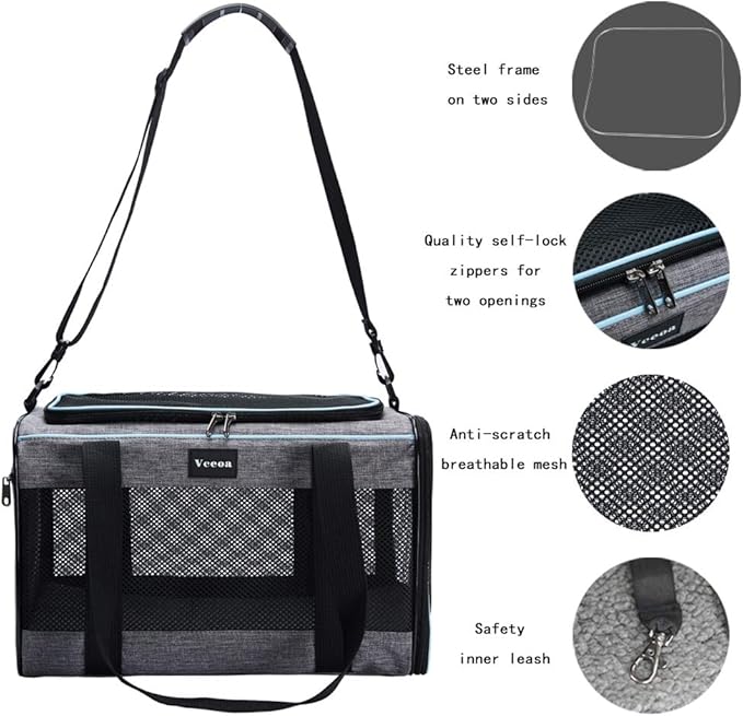 Vceoa 17.5x11x11 Inches Cat, Dog Carrier for Pets Up to 16 Lbs, Soft-Sided Cat Bag Animal Carriers Travel Puppy Carry As a Toy of Fabric Pet Home