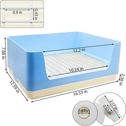 VCEPJH Extra Large Rabbit Litter Box with Tray,Plastic Bunny Litter Pan Corner Small Animal Toilet Pet Potty Trainerfor Adult Guinea Pigs Chinchillas Ferrets Galesaurs (Blue)