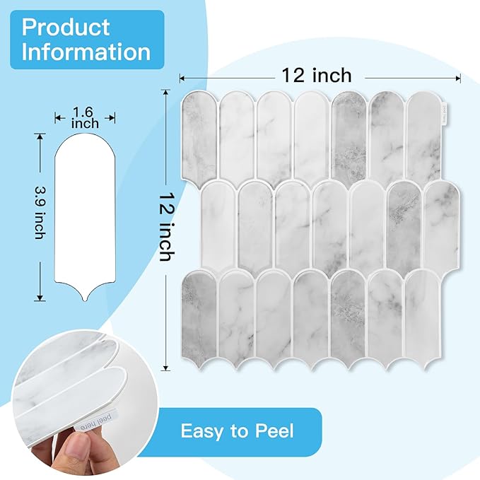 Art3d 12 x 12 Inch Heavy-Duty Peel and Stick Backsplash, Self-adhesive Wall